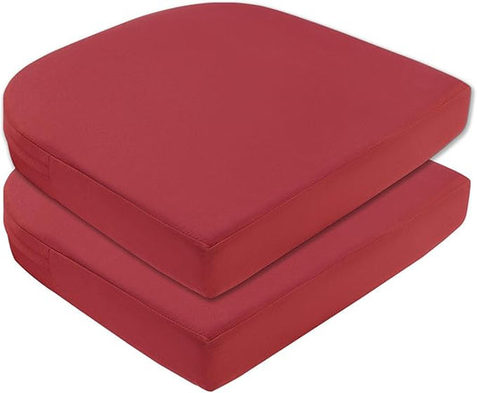 Topotdor Outdoor Chair Cushions for Patio Furniture,Waterproof Patio Chair Cushions Set of 2,Indoor/Outdoor Round Corner Chair Seat Cushion with Ties,20"x20"x3" Red