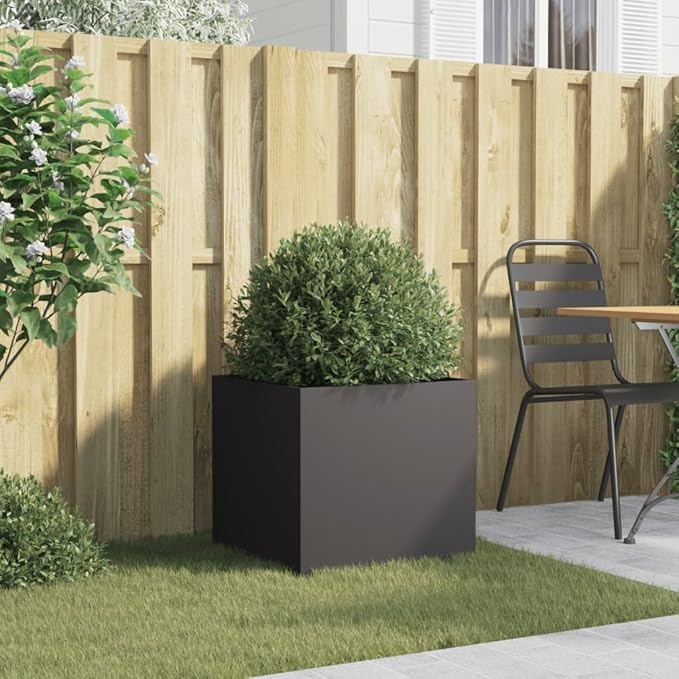 Modern Balcony Planter with Decorative Inlays, 4-Piece Black Cold-Rolled Steel Set for Indoor and Outdoor Plants, Sleek Design with Efficient Drainage System