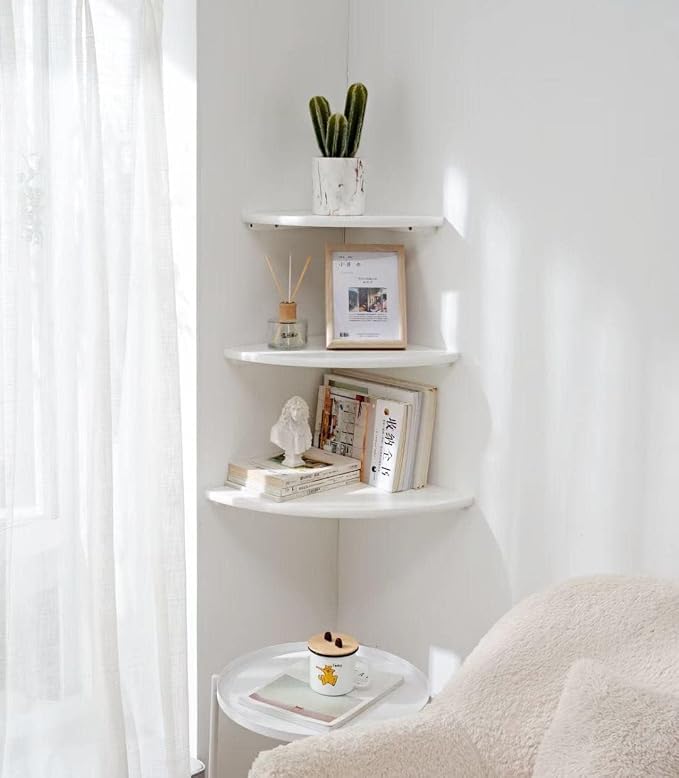 Corner Shelves, Floating Corner Shelf, Set of 3 Solid Oak Wood Corner Wall Shelves, Round End with Wire Hole Shelving for Small Plant for Bedroom Kitchen, Living Room (Size 9/10/12in)