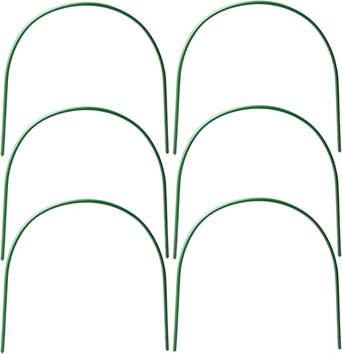 Greenhouse Hoops, 6 Pack Plant Support Garden Stakes, Rust-Free Grow Tunnel 4ft Long Steel with Plastic Coated Support Hoops for Garden Fabric, Garden Netting - 18.9"H x 18.9"W