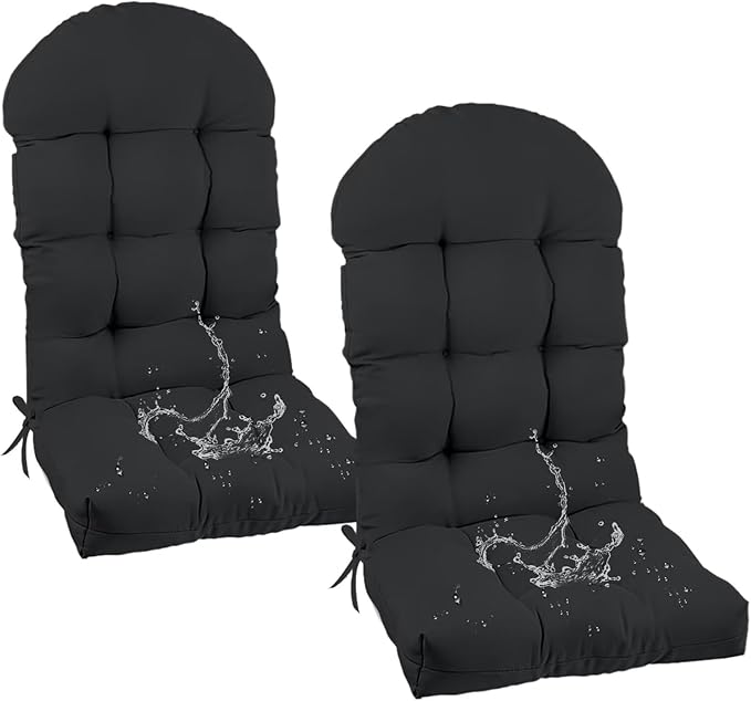 Outdoor Adirondack Chair Cushions Set of 2 Waterproof Rocking Chair Cushion Black 47 * 19.68 * 3.9" Tufted Thick Patio Chair Seat Cushion for Indoor Outdoor Furniture