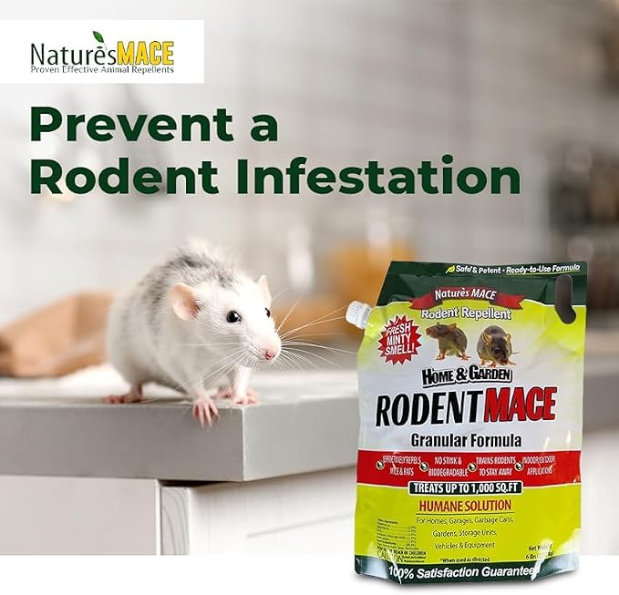 Nature's MACE Rodent Mace Repellent 66 lb Granules | Covers 13,200 Sq Ft, Granular Outdoor Rodent Deterrent, Repel Mouse, Mice, Rats, For Indoor & Outdoor, Pet Safe.
