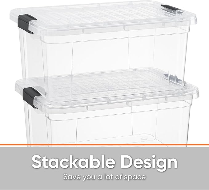 Superio 6.6 Quart Clear Plastic Storage Boxes with Lids, Stackable Organizer Containers, BPA-Free Storage Bins for Home, Office, School & Dorm, 2 Pack