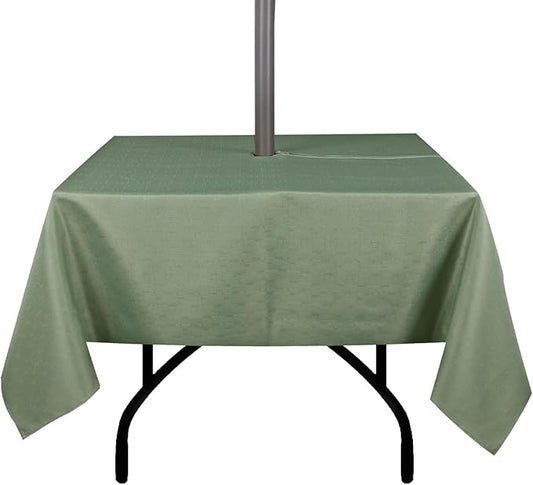 Outdoor Tablecloth Wrinkle-Free Stain Resistant Waterproof Polyester Fabric Table Cover with Zipper Umbrella Hole for Picnic/Party/Dinner/Garden(60×60inch Square,Zippered,Sage Green)