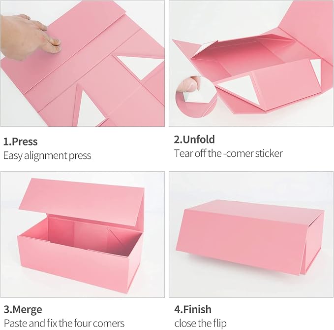 Pink Gift Boxes 12" x 6" x 4", Magnetic Closure Lid Gift Boxe for Presents