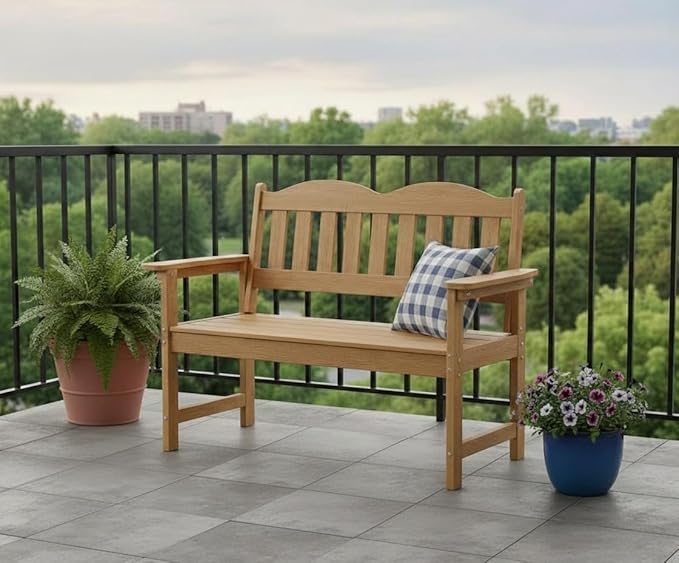 Garvee Garden Bench, 2-Person Poly Lumber Patio Bench,Slatted Patio Loveseat, for Use in Yard, Garden, Porch, or Park