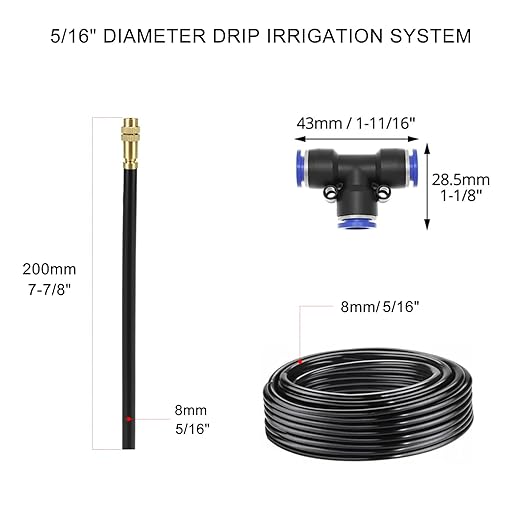 Drip Irrigation System, 50 FT Watering System with 16 Nozzles, Garden Irrigation System with 5/16 Inch Tubing for Yard, Lawn, Raised Beds and Plants