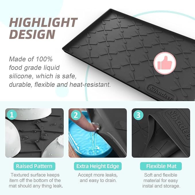 SIKADEER Waterproof Under Sink Mat Silicone 28" x 22" Kitchen Cabinet liner | BPA-Free Silicone Mat with Raised Lip Protects Cabinets from Leaks, Versatile Home Organizer for Bathroom, Pets, Boots, Floor