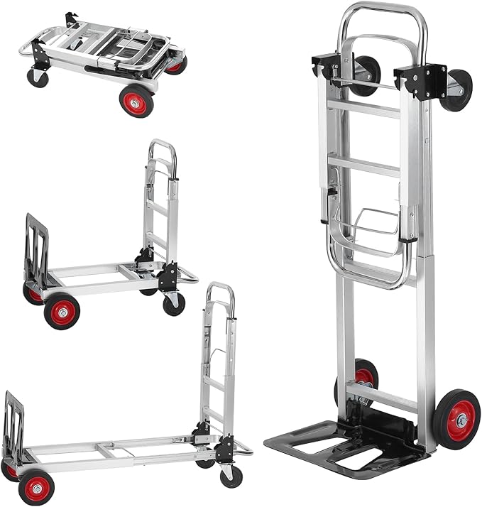 VEVOR Aluminum Folding Hand Truck, 2 in 1 Design 400 lbs Capacity, Heavy Duty Industrial Collapsible cart, Dolly Cart with Rubber Wheels for Transport and Moving in Warehouse, Supermarket, Garden