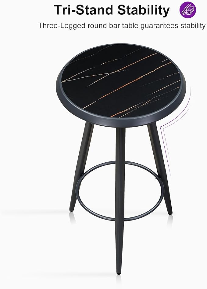PURPLE LEAF Outdoor Round Table Patio Bar Height Table Pub Dining Table with Weather Resistant Top for Balcony Dark Grey