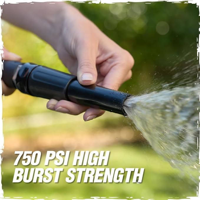 RUGGED RHINO Metal Garden Hose with Spray Nozzle, 100FT, 304 Stainless Steel, 750 PSI Burst Strength, Heavy Duty Flexible Water Hose, Kink Resistant, Leakproof for Yard, Lawn and Outdoor Use, Black