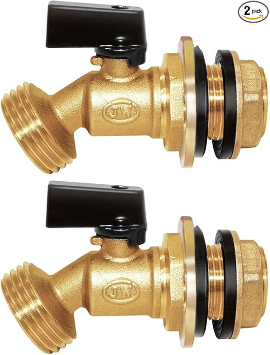 Joywayus Brass Water Container/Rain Barrel Spigot 3/4" GHT to 1/2" Male Threaded Quarter Turn Ball Valve with Bulkhead Fitting, Suitable for Garden Hose Thread Connection (Pack of 2)