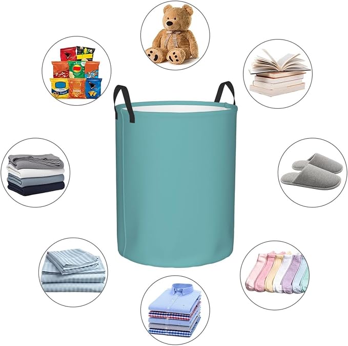 19.6" Large Laundry Hamper Bag, Retro Blue Trend Color Collapsible Laundry Basket Dirty Clothes Organizer Washing Bin for Family Essentials Storage