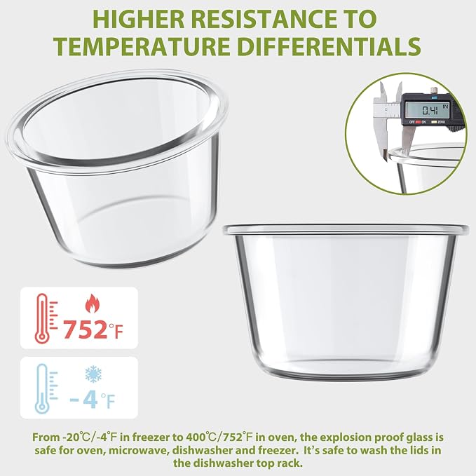 2 Cup/16oz Round Glass Meal Prep Containers with Airtight Lids, 6 Pack