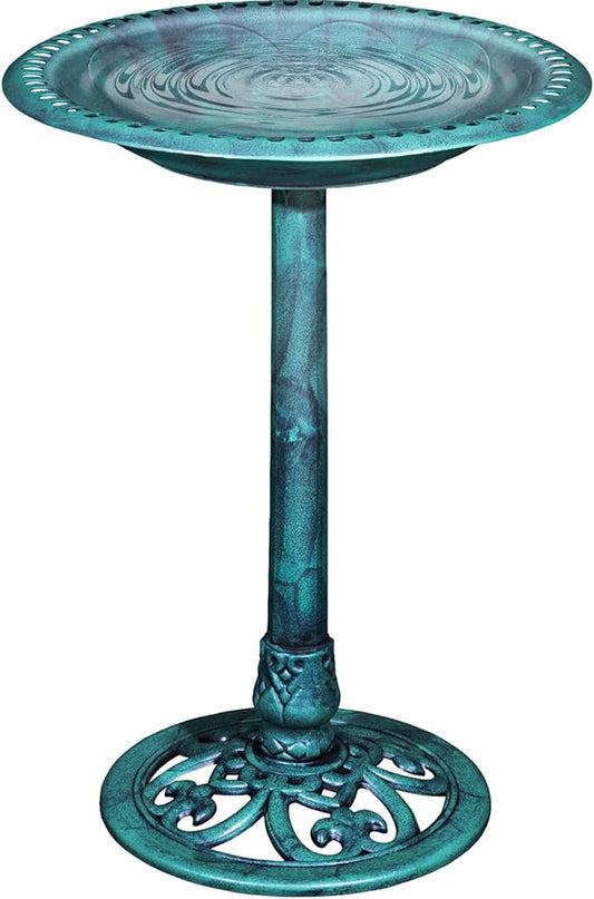 VECELO 28" Pedestal Outdoor Bird Bath for Outside, Vintage Bronze Polyresin Lightweight Antique, Yard/Garden Decoration, Green