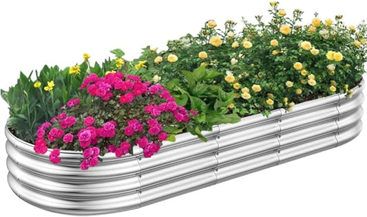 RAYKEEP Galvanized Raised Garden Beds, Outdoor Raised Garden Boxes, Oval Large Bottomless Metal Elevated Garden Bed Planter Box for Vegetables, Fruits, Flower (1pcs, 5x2x1 ft)