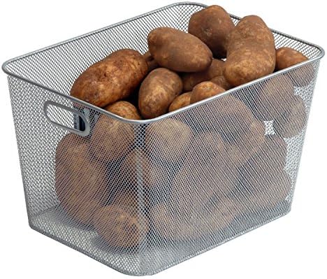 YBM Home Mesh Wire Storage Basket for Shelves, Pantry Organization, and Kitchen - Multipurpose Steel Wire Basket Holder Bin for Organizing Office Supplies, Household Toiletries and Laundry Supplies