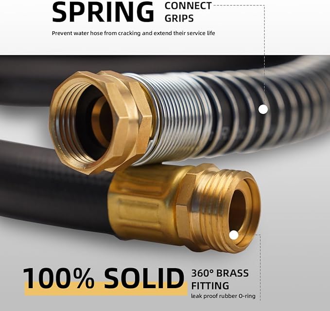 Wiseflow Garden Hose 90FT x 5/8", Heavy Duty Rubber Hose, Water Hose with Five Layered Braiding, Male Female Fittings, 1000PSI Burst, 300PSI Working for Yard, Car Wash, Pets (Black)