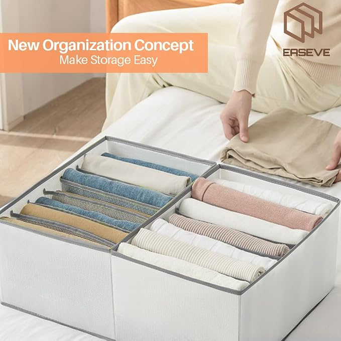 2 Pack 7-Grid Closet Organizers and Storage Bins with Dividers for Clothes