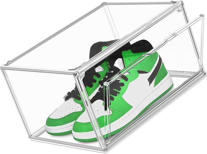 Low Profile Acrylic Shoe Storage Box for Flats,Loafers&Small Spaces,Size 12