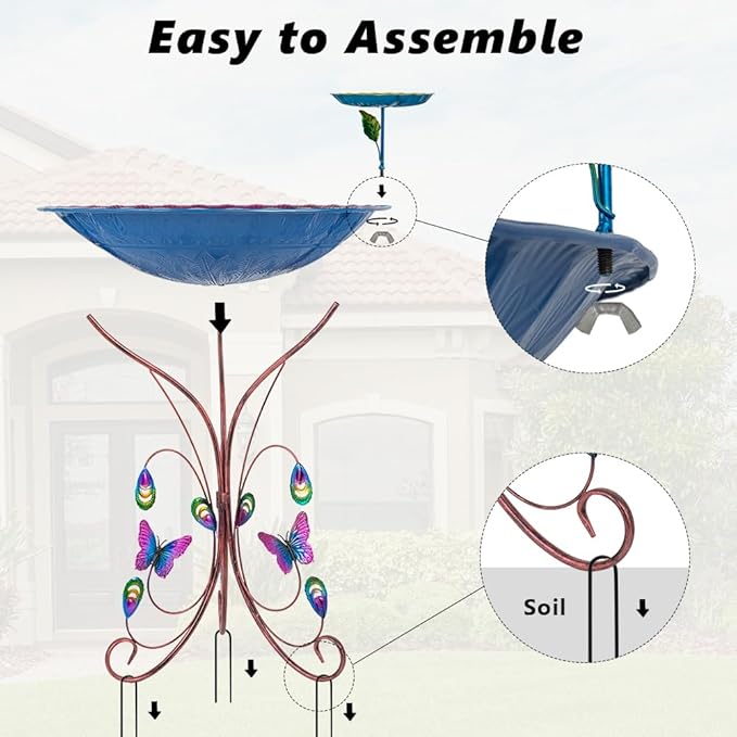 VEWOGARDEN 20" Dia Large Bird Bath for Outside, Metal Outdoor Birdbath with Stand & Feeding Tray for Garden, Yard, Patio Decor