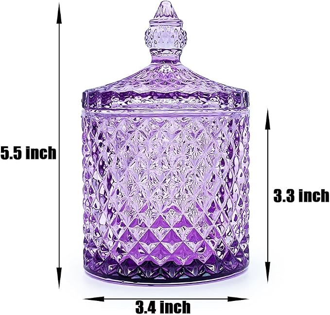 Colorful Glass Jar With Lid,Trinket Dish,Candy Cookie Jars,Vanity Organizer for Cotton Balls, Bathroom Decor,Decorative Jar(PInk Purple)