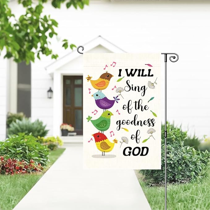 I Will Sing Of The Goodness Of God Garden Flag, Funny Birds Yard Flag for Outside, Christian Bible Flag, Religious Garden Gifts, Christian Yard Sign Home Décor, Musical Notes Flag