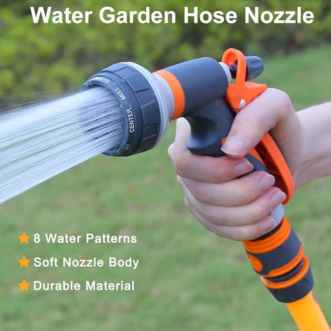 Garden Hose Nozzle,Heavy Duty Water Nozzle with 8 Adjustable Pattern High Pressure, Hose Nozzle for Garden Watering Plant Cars Pets Showering