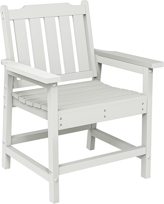 Outsunny All-Weather Patio Chair, HDPE Patio Dining Chair, Heavy Duty Wood-Like Outdoor Furniture for Garden, Backyard, Deck, Porch, Lawn, White