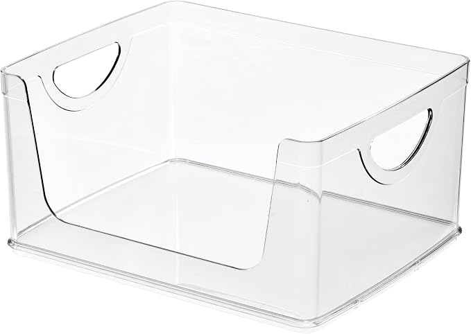iDesign Stackable Open-Front Storage Bin with Handles, Clear