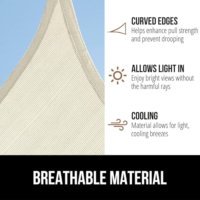 GORILLA GRIP Heavy Duty Sun Shade, UV Protection Fade Tear and Rust Resistant Rectangle Sunshade Canopy, Curved Edges Blocks Sunlight, Breathable Sail, Outdoor Patio, Lawn Garden, 8x12 FT Butter Ivory