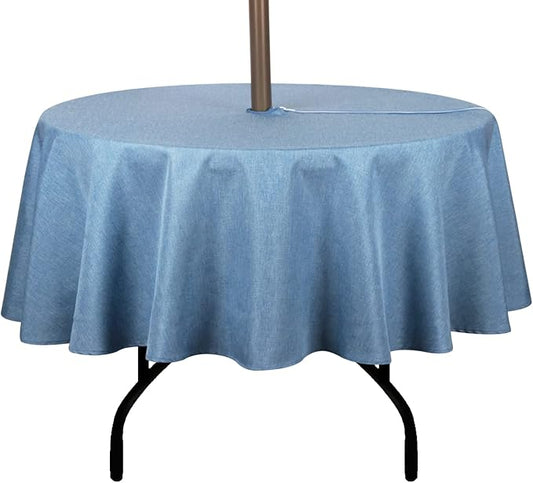 Outdoor Tablecloth Wrinkle-Free Stain Resistant Waterproof Polyester Fabric Table Cover with Zipper Umbrella Hole for Picnic/Party/Dinner/Patio Garden(70inch Round,Zippered,Water Blue)