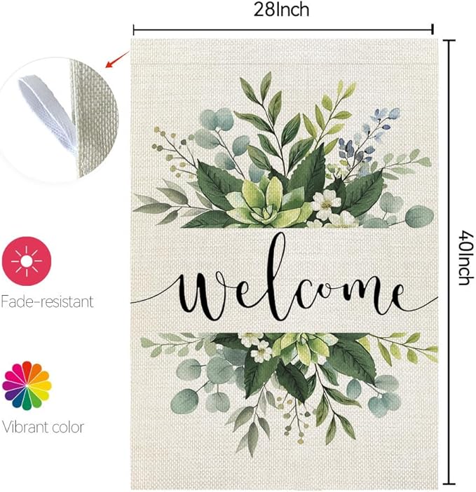 CROWNED BEAUTY Spring House Flag Double Sided 28x40 Inches Large Burlap Welcome Holiday Seasonal Yard Decoration for Outside Porch CF099-L