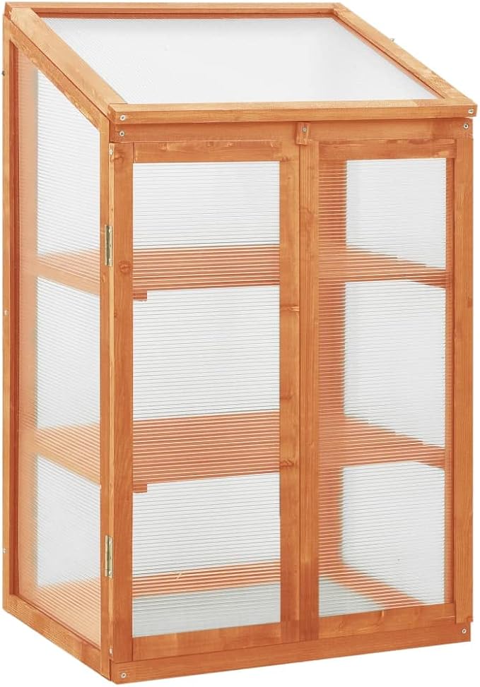 Wooden Greenhouse Cold Frame for Outdoor Plants, 2-Tier Garden Planter Box with Hinged Lid, Solid Firwood and PC Board Protection for Herbs and Flowers