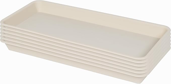 VUWEZ Rectangular Plastic Plant Saucer, 6 Pack - Indoor/Outdoor Water Drip Tray for Flower Pots and Planters, Windowsill (6.5 X 13 Inch, Beige)
