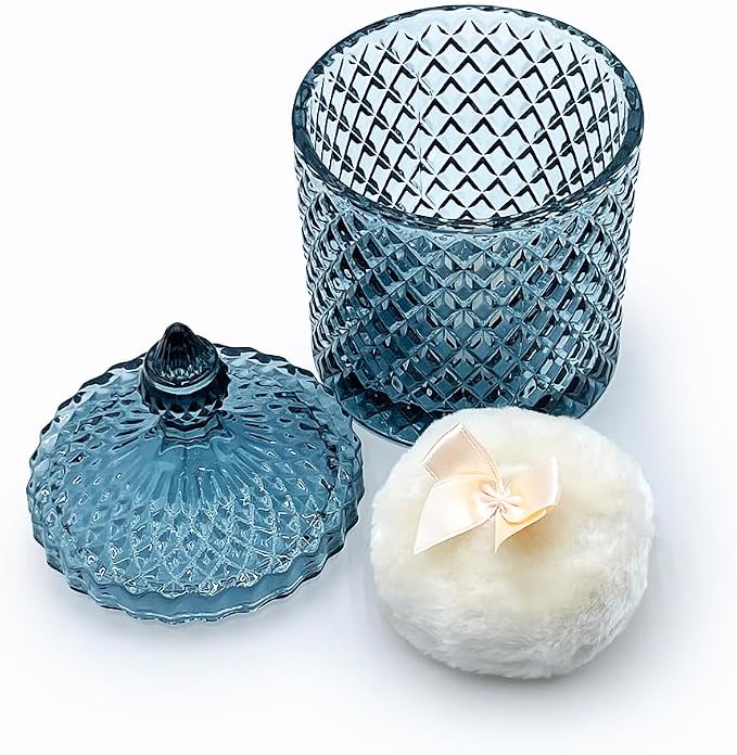 Colorful Glass Jar With Lid,Trinket Dish,Candy Cookie Jars,Buffet Biscuit Containers Food Storage,Decorative Jar(Large Blue Gray)