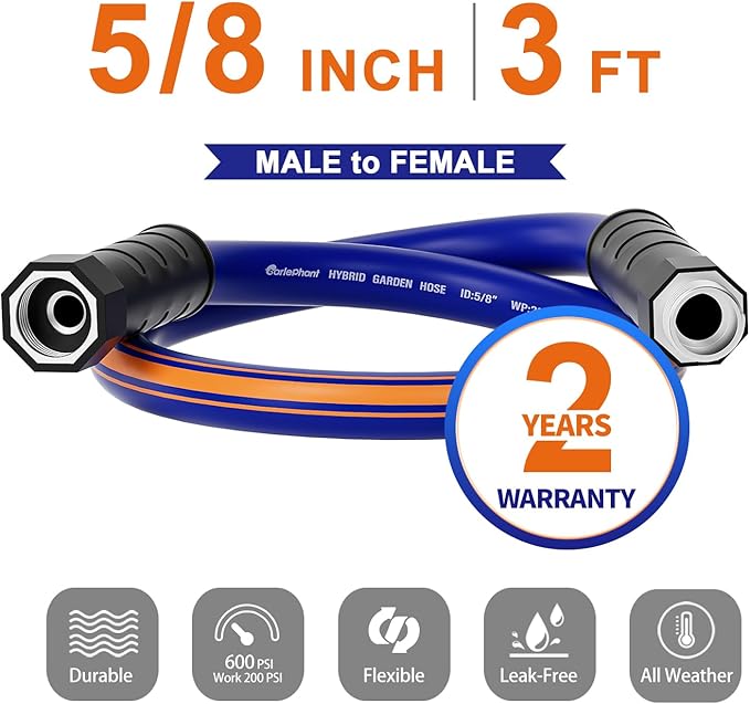 garden leader hose 3 ft x 5/8", Male to Female Fittings, Hose Reel Leader Hose, short water hose with Swivel Handle