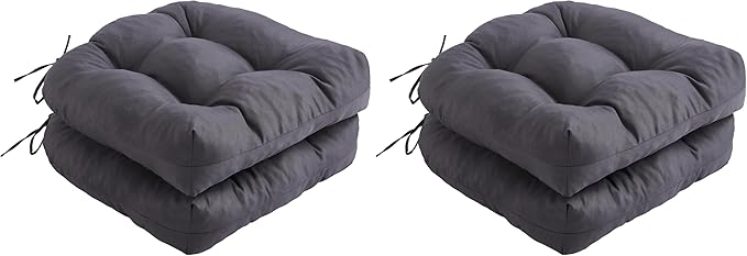 IPYNBAP Outdoor Chair Cushions Set of 2, Patio Chair Cushions with Ties,19x19+5” Tufted Outdoor Seat Cushions, Waterproof Patio Furniture Cushions, Outdoor Dining Chair Pads, Dark Grey (Pack of 2)