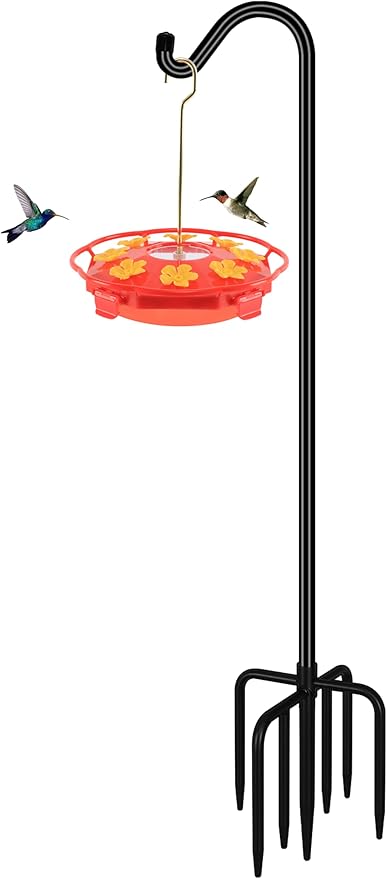 FEED GARDEN 76'' Bird Feeder Pole, Heavy Duty Shepherds Hooks for Outdoor with 7-Prong Base, Adjustable Shepherds Hook for Hummingbird Feeder, Lanterns, Plants, Wedding Decor (1 Pack)