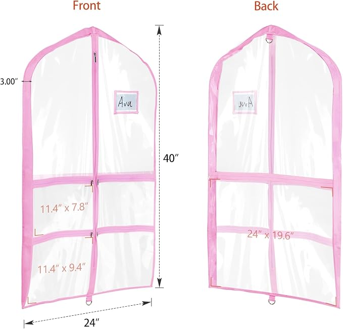 Univivi 40 Inch Dance Costume Garment Bags for Dancers, Clear Pink, 12 Pack