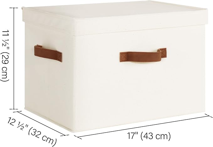 StorageWorks Fabric Storage Bins with Lids, Closet Storage Bins | Flip-Top Lid, 3 Handles, Collapsible, Stackable, for Clothes Blankets, Multi-Purpose, Jumbo, Oatmeal Beige, 2-Pack