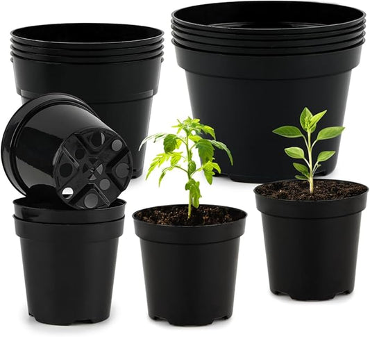 RooTrimmer 4/6/8 Inch Black Plant Nursery Pots, 15 Pack, Thickened Plastic with Drainage Holes, Indoor/Outdoor