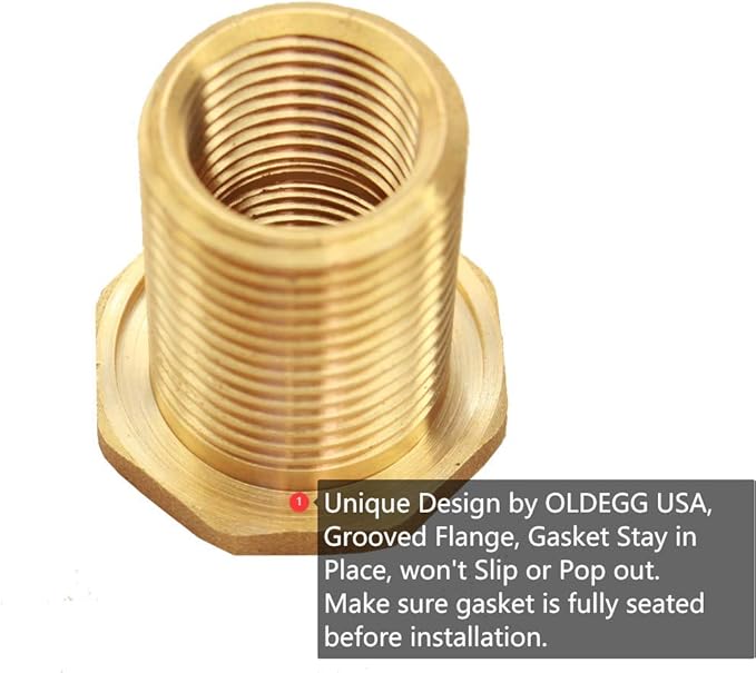 BBF020 LF Compliant Brass Bulkhead Tank Fitting (Double Female 1/2” NPT and Male 3/4" NH Garden Hose Threaded, 4 oz each) (2)
