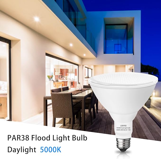 PAR38 LED Outdoor Flood Light Bulbs 2 Pack，Dimmable 20W(200W Equivalent) E26 Base Flood Light Bulbs,5000K Daylight 1800 Lumens LED Flood Light for Outdoor Garden,Garage,Yards