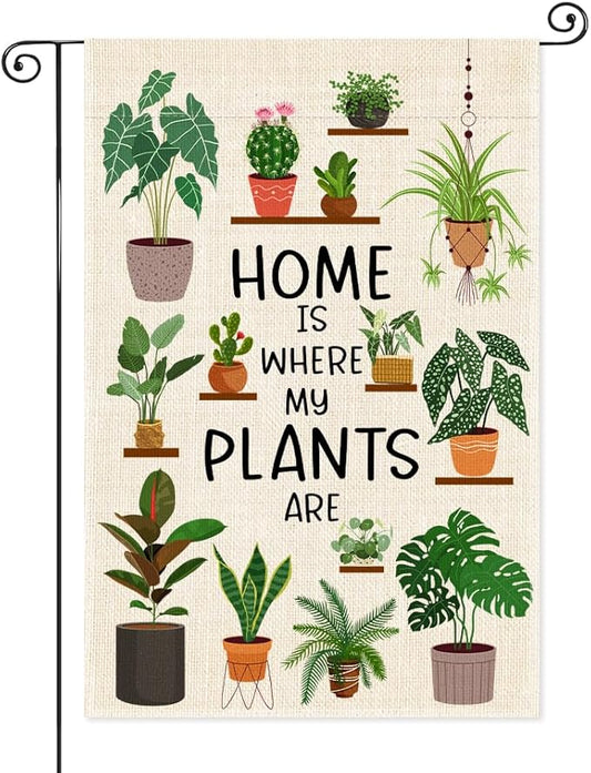 Home Is Where My Plants Are Garden Flag, Double Sided Home Yard Outdoor Indoor Decor Banner, Housewarming Gifts for Friend Family, Funny Botanical Gifts For Plant Lover Houseplant Lover
