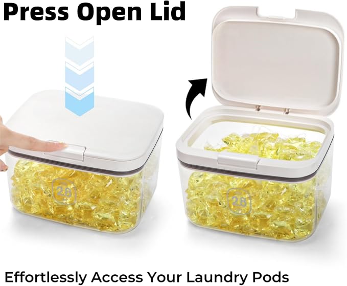Tlence 94 OZ/2.8L Laundry Pods Container, One-Press Lid Laundry Powder Holder Dispenser, Clear PET Detergent Sheet Organizer with Measuring Cup for Booster Beads, Dryer Balls, Flour, Pet Food