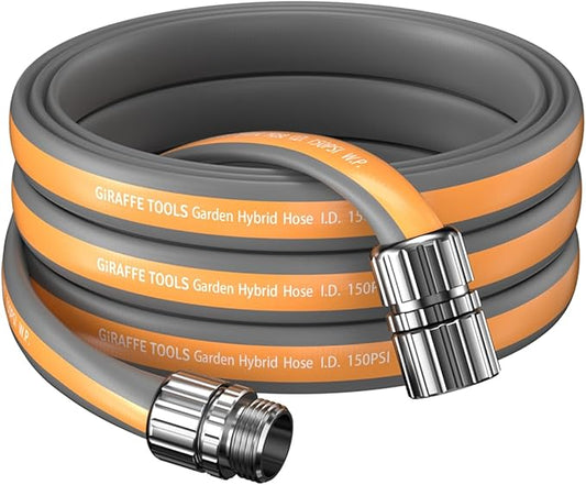 Giraffe Tools 25FT Garden Hose, 5/8" Lightweight Lay Flat Water Hose, No-Kink, Flexible Gardening Hose with Male to Female Aluminum Fitting, Customizable-Length Hose Pipe for Yard