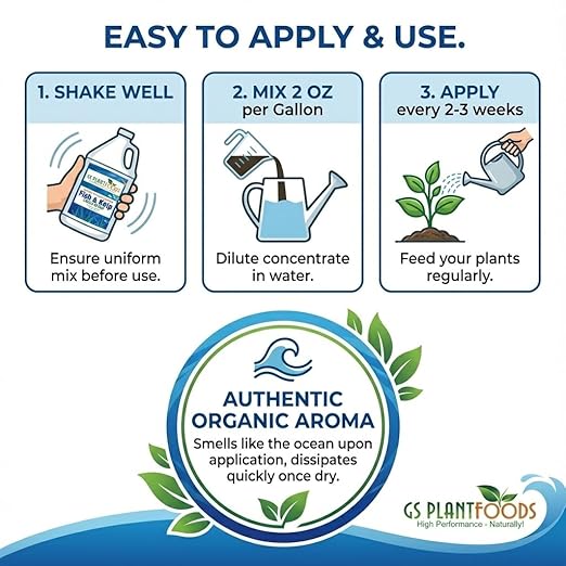 GS Plant Foods Liquid Fish & Kelp Fertilizer – (1 Gallon) Organic Material Review Institute Listed Natural Plant Food for Home Gardens, Lawns, and Vegetables