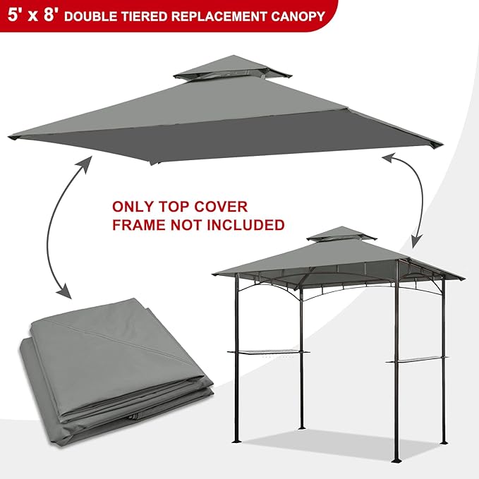 Eurmax USA High Performance Grill Gazebo Canopy Replacement Cover 5x8 BBQ Shelter Top (Gray)