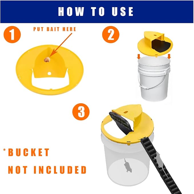 Mouse Trap Bucket Lid (2-Pack) - Humane Flip and Slide Bucket Lid Mouse/Mice/Rat Trap, Auto Reset, Multi Catch Mice Trap Compatible with 5 Gallon Bucket for Indoor/Outdoor/Chicken Coop